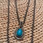 Vintage Avon Faux Turquoise Silvertone Teardrop Pendant 2 Strand Necklace