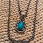 Vintage Avon Faux Turquoise Silvertone Teardrop Pendant 2 Strand Necklace
