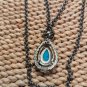 Vintage Avon Faux Turquoise Silvertone Teardrop Pendant 2 Strand Necklace