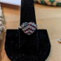 Vintage 925 Sterling Silver Red Clear Blue Stones HEART Shaped RING Size 9