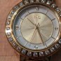 Diamonique CZ Round Two Bezels Bracelet Strap Watch 6"-7-1/2" Gold-tone