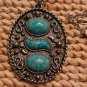 Vtg Sarah Coventry Statement Necklace Blue Turquoise silver tone chain 25".