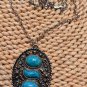 Vtg Sarah Coventry Statement Necklace Blue Turquoise silver tone chain 25".