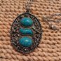 Vtg Sarah Coventry Statement Necklace Blue Turquoise silver tone chain 25".