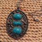 Vtg Sarah Coventry Statement Necklace Blue Turquoise silver tone chain 25".
