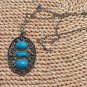 Vtg Sarah Coventry Statement Necklace Blue Turquoise silver tone chain 25".