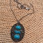 Vtg Sarah Coventry Statement Necklace Blue Turquoise silver tone chain 25".