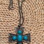 Vintage Large SouthWestern Style Turquoise Over Silver Tone Cross And 22" Chain