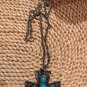 Vintage Large SouthWestern Style Turquoise Over Silver Tone Cross And 22" Chain