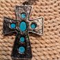 Vintage Large SouthWestern Style Turquoise Over Silver Tone Cross And 22" Chain