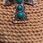 Vintage Large SouthWestern Style Turquoise Over Silver Tone Cross And 22" Chain