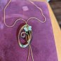 vintage necklace Lasio adjustable chain with an oval &flower & abalone butterfly