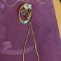 vintage necklace Lasio adjustable chain with an oval &flower & abalone butterfly