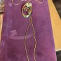 vintage necklace Lasio adjustable chain with an oval &flower & abalone butterfly