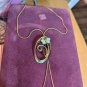 vintage necklace Lasio adjustable chain with an oval &flower & abalone butterfly