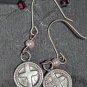 STERLING SILVER ROUND CROSS  PEARL accent  DROP DANGLE PIERCED EARRINGS 925