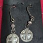 STERLING SILVER ROUND CROSS  PEARL accent  DROP DANGLE PIERCED EARRINGS 925