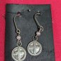 STERLING SILVER ROUND CROSS  PEARL accent  DROP DANGLE PIERCED EARRINGS 925