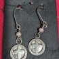 STERLING SILVER ROUND CROSS  PEARL accent  DROP DANGLE PIERCED EARRINGS 925