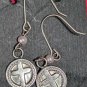 STERLING SILVER ROUND CROSS  PEARL accent  DROP DANGLE PIERCED EARRINGS 925
