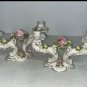 Vintage Pair of German Capodimonte Dresden Floral Candle Holders & Gold Guilt