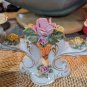 Vintage Pair of German Capodimonte Dresden Floral Candle Holders & Gold Guilt