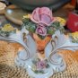 Vintage Pair of German Capodimonte Dresden Floral Candle Holders & Gold Guilt
