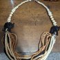 BoHo African carved elephant & wood bead Multi Strand Beaded Necklace 24”