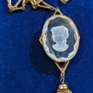 Vintage Gold Color White Transparent Cameo Necklace