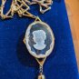 Vintage Gold Color White Transparent Cameo Necklace