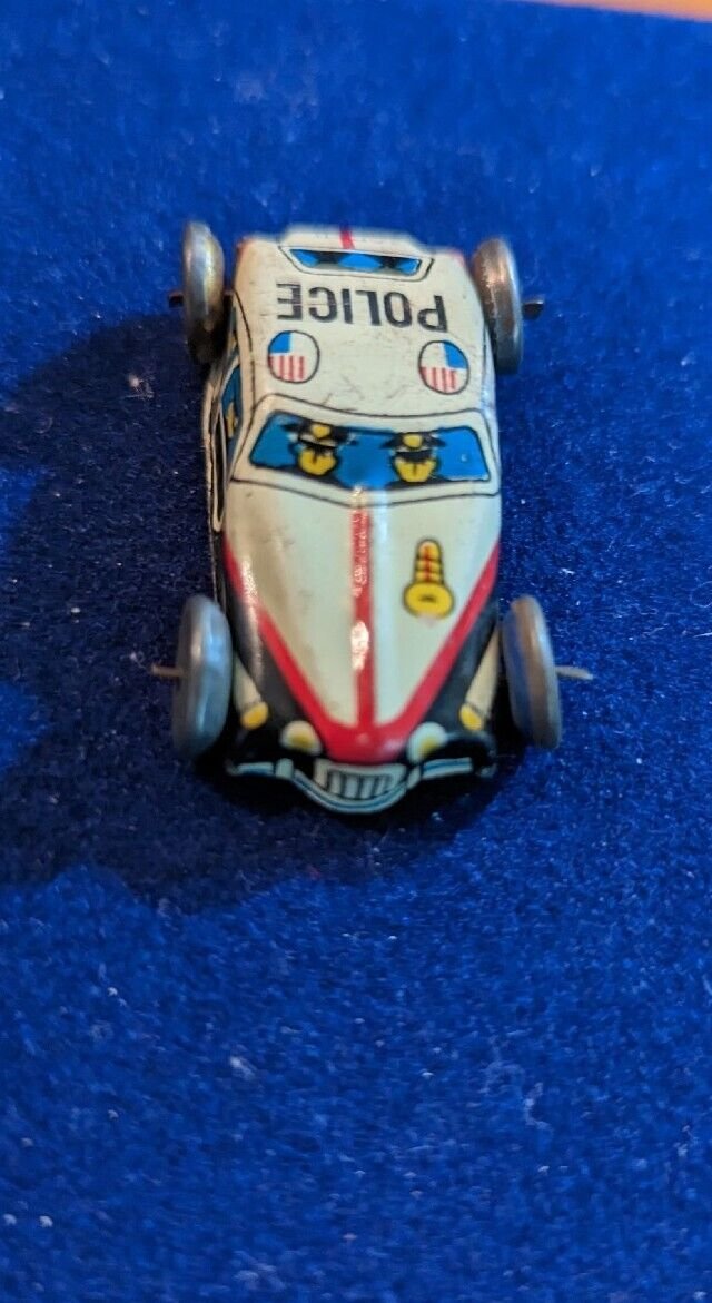 Vintage 1940s Japan Tiny Tin Litho Toy Police Car