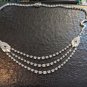 Double Hamsa Triple Row All around 10 Cts Plus CZ 925 Marked Silver Necklace