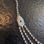 Double Hamsa Triple Row All around 10 Cts Plus CZ 925 Marked Silver Necklace