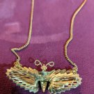 Necklace Butterfly Insect in Gold Tone 16" Link Chain Spring Ring Clasp