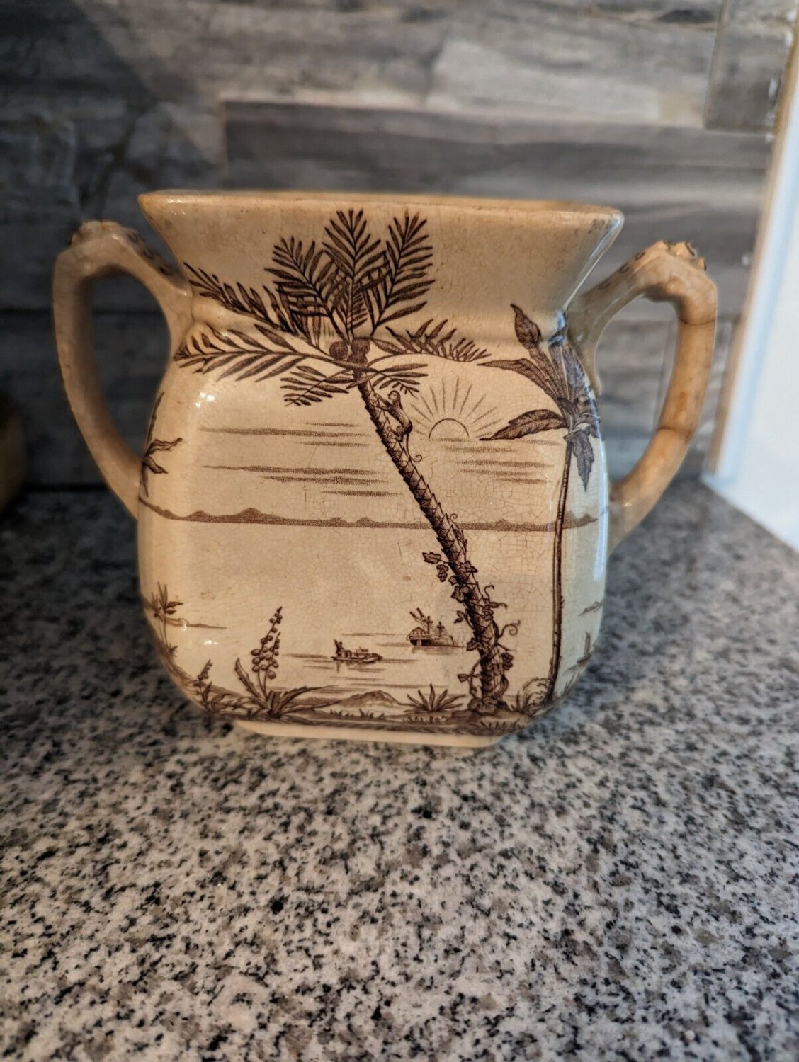 Vintage JG Late Mayers Gildea Transferware Handled Vase Small Taureen