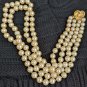 Vintage Multi strand Pearl Necklace With Golden Flower