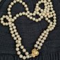 Vintage Multi strand Pearl Necklace With Golden Flower