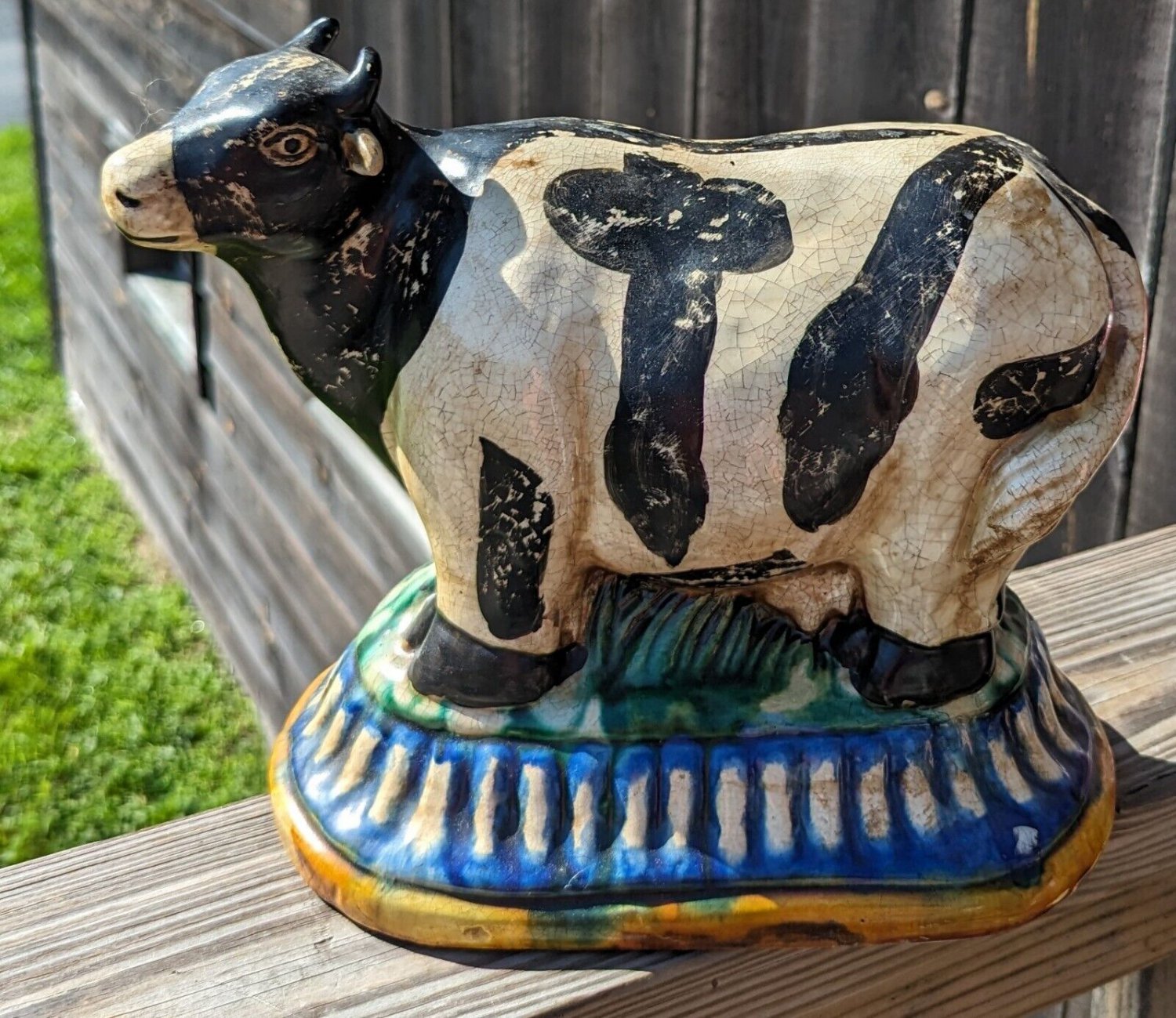 Vintage Ceramic Figural Cow Decor, Shabby Chic Rustic style Cow Decor
