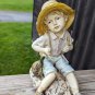 Large Tiered Daydreaming Innocent Young Homco Boy Sitting Down On Rock Figurine