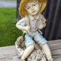Large Tiered Daydreaming Innocent Young Homco Boy Sitting Down On Rock Figurine