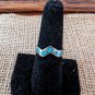 Unique Straight Line Wave Crushed Turquoise Over Silver Tone Ring Size 7