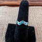Unique Straight Line Wave Crushed Turquoise Over Silver Tone Ring Size 7