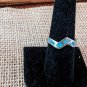 Unique Straight Line Wave Crushed Turquoise Over Silver Tone Ring Size 7