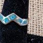 Unique Straight Line Wave Crushed Turquoise Over Silver Tone Ring Size 7