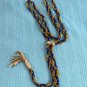 Vntg 1940s Native American Navy/Gold Tone Beaded Lariat Necklace Leather Bound