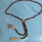 Vntg 1940s Native American Navy/Gold Tone Beaded Lariat Necklace Leather Bound