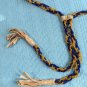 Vntg 1940s Native American Navy/Gold Tone Beaded Lariat Necklace Leather Bound
