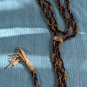 Vntg 1940s Native American Navy/Gold Tone Beaded Lariat Necklace Leather Bound