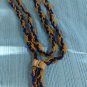 Vntg 1940s Native American Navy/Gold Tone Beaded Lariat Necklace Leather Bound