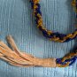 Vntg 1940s Native American Navy/Gold Tone Beaded Lariat Necklace Leather Bound